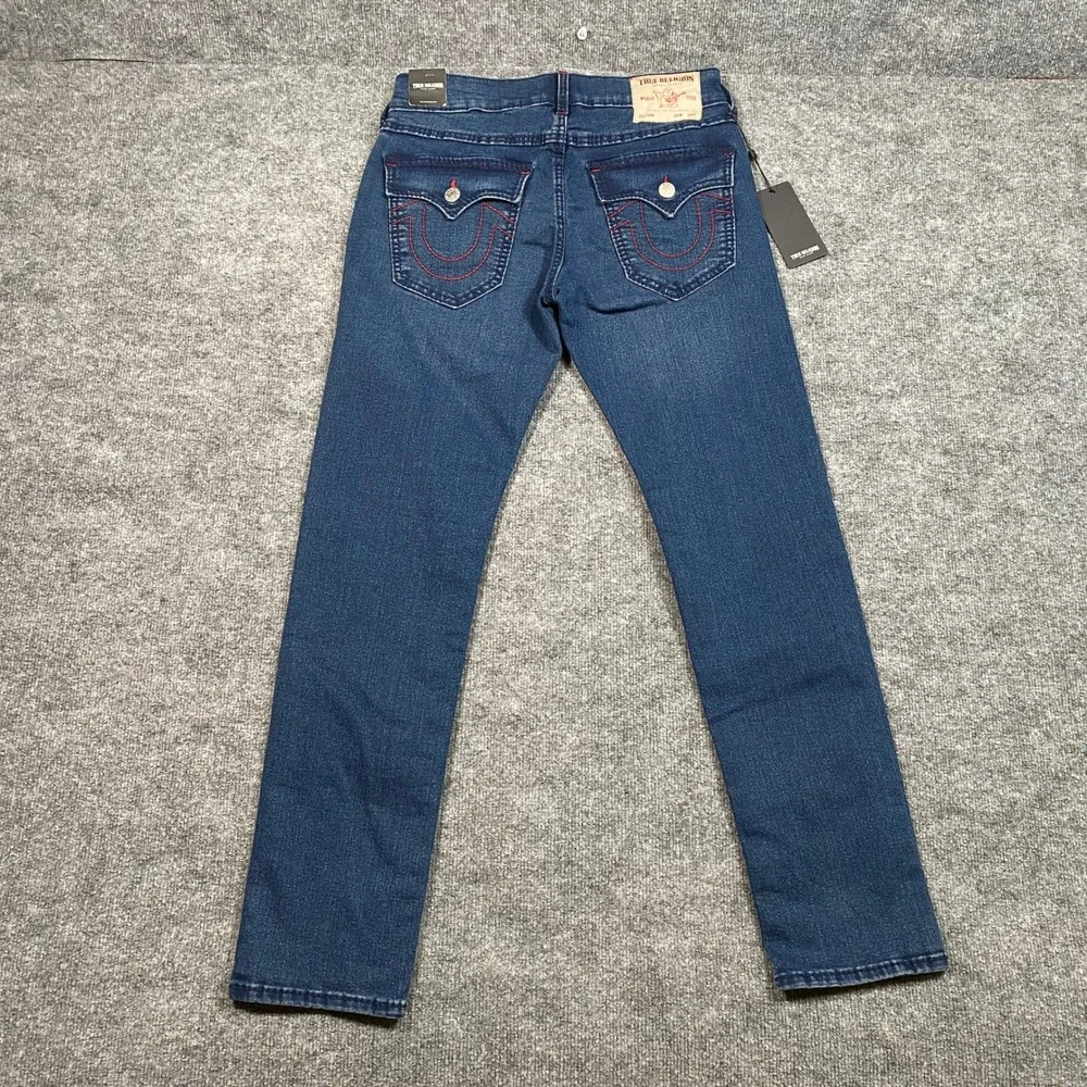 True Religion Mens Geno Relaxed Slim Jeans Dark Shivering Wash Blue 30 Big T